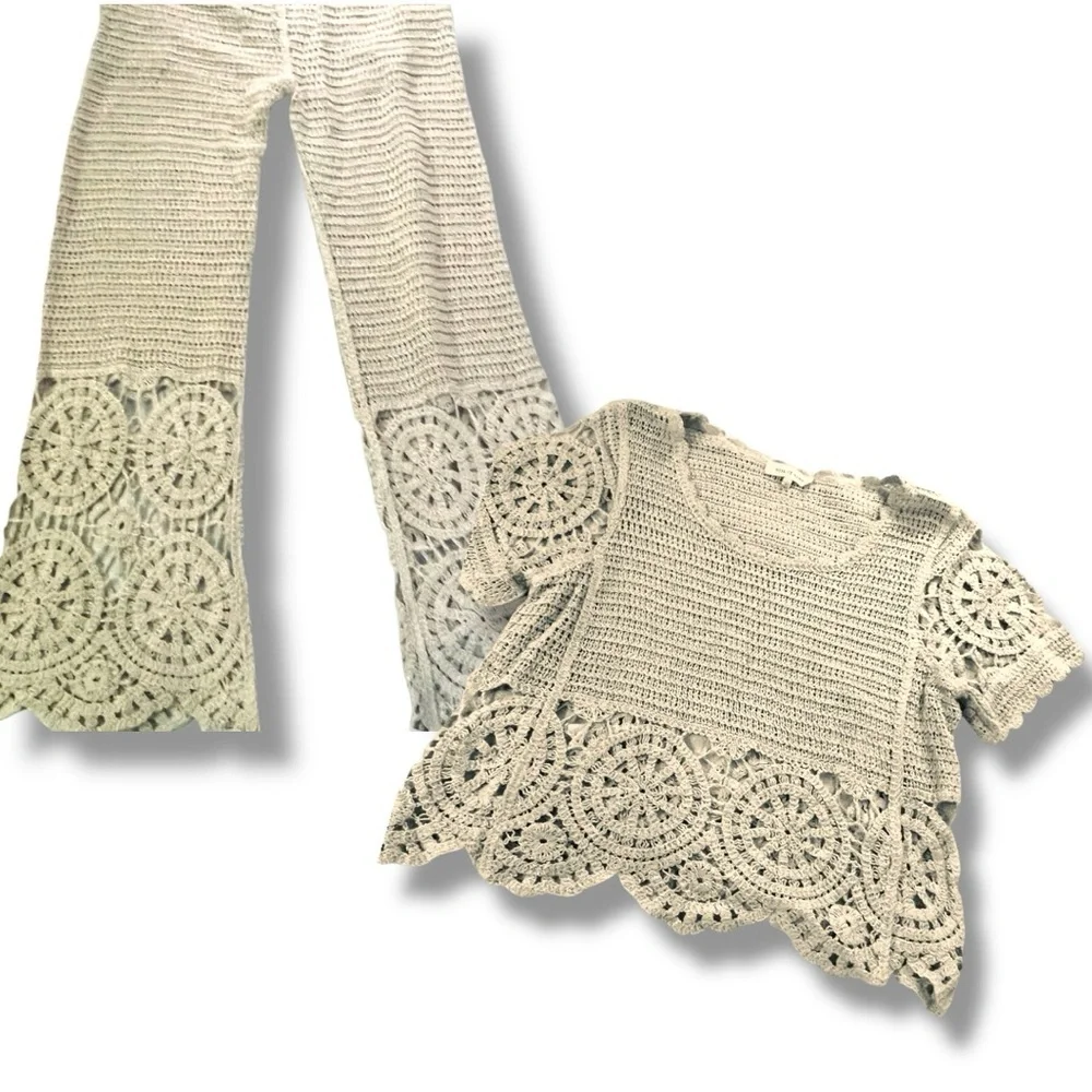 Bohemian Top & Pant Crochet Lace Pattern Set by Solitaire Size L, fits like M. - Picture 1 of 5